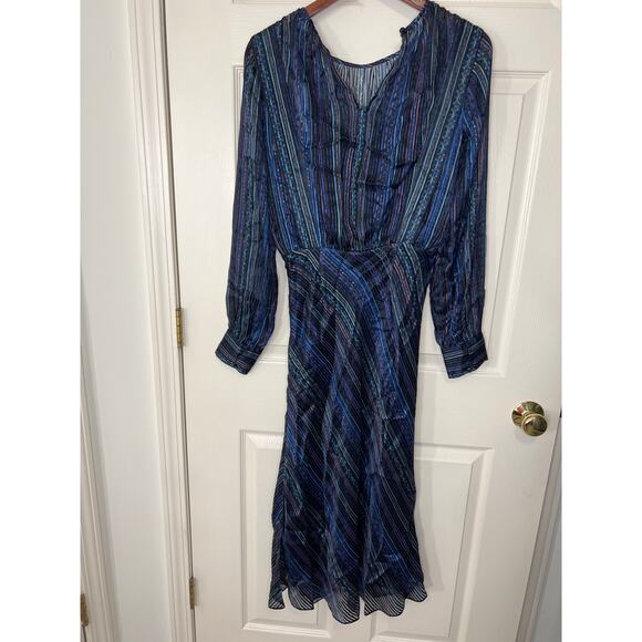 New Veronica Beard Dita Printed Devoré-satin Silk Midi Long Sleeve Dress size 4 - Picture 5 of 9